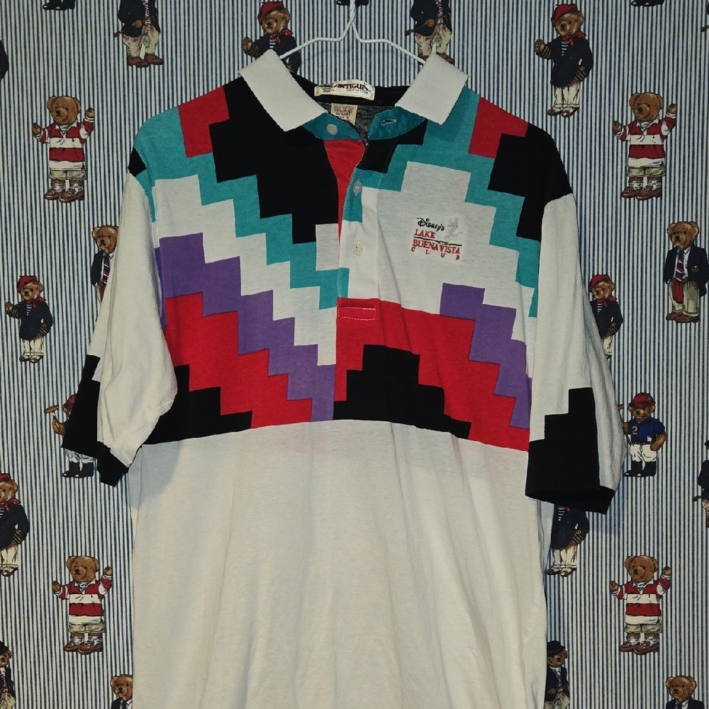 Vintage Disney's Lake Buena Vista Club Aztec Polo Shirt Antigua Cotton Large